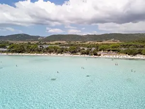 Scenic Coastline Prints: Plage de Santa Giulia beach and coastline Corsica France aerial perspective