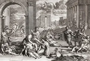 Infectious Disease Prints: The Plague. The Black Death. Imaginary city ravaged by the disease
