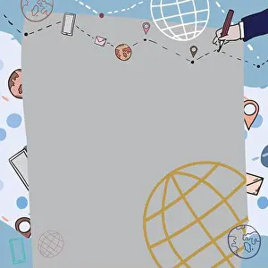 Physical Geography Prints: Plain Whiteboard With Hand Drawing Guide Line For Steps Over World Globe