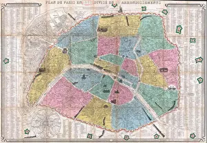 City Planning Prints: Plan de Paris en 1863 Divise en 20 Arrondissements