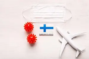 Contagious Prints: Plane model and face mask and flag Finland