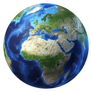 Equator Prints: Planet earth. Europe and Africa view. With underwater ground reliefs