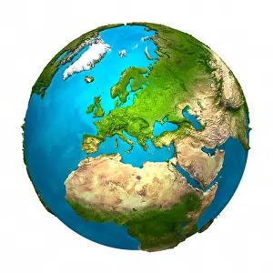 Spherical Prints: Planet Earth - Europe - colorful globe with detailed and realistic surface, 3d render