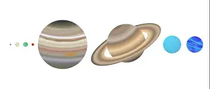 Proportion Prints: Planet Size Proportions or Comparison Flat Illustration of the Solar System