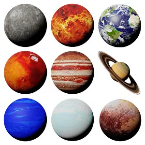 Mercury Prints: the planets of the solar system isolated on white background