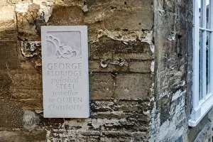 Jeweller Prints: Plaque carved in stone history for George Eldridge jeweller, Woodstock, England, UK