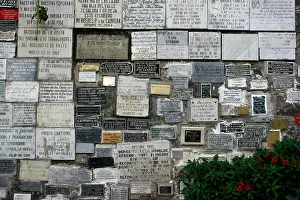 Gothic Revival Prints: Plaques on the wall at Las Lajas Sanctuary in southern Colombia