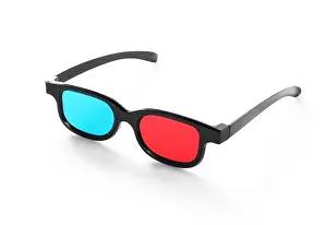 Television Prints: Plastic 3d glasses isolated on white. Movie accessory