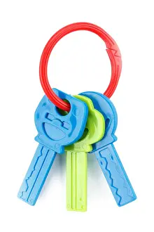 Educate Prints: plastic toy keys isolated, colorful teethers for babies