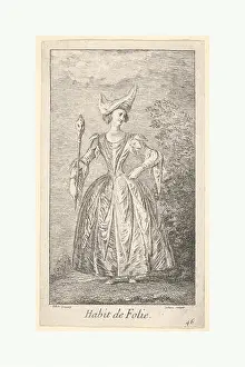 1721 Prints: Plate 46: Habit de Folie: a woman in a ballet pose