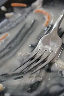 Messy Prints: Empty plate after eating on table