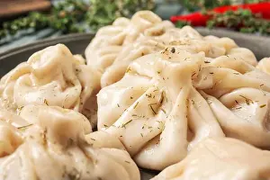 Stuffed Prints: Plate with tasty dumplings, closeup