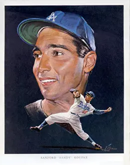 Major Prints: Player portrait of Sandy Koufax painted by NIcholas Volpe for a Los Angeles Dodgers promotional give away souvenir