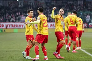 Players Prints: Players of Jagiellonia Bialystok celebrate during the Polish League PKO BP Ekstraklasa 2024/2025 football match between