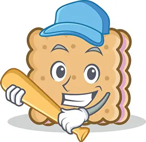 Childish Prints: Playing baseball biscuit cartoon character style
