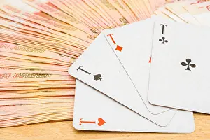 Receipt Prints: Playing cards Russian money in denominations of five thousand rubles