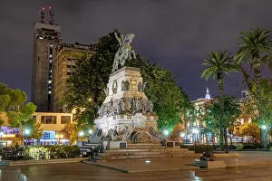 San Martin Prints: Plaza San Martin and San Martin Monument at night - Cordoba, Argentina