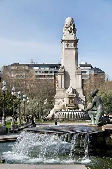 Historic Town Prints: Plaze de Espana Madrid City Town Spain fountain