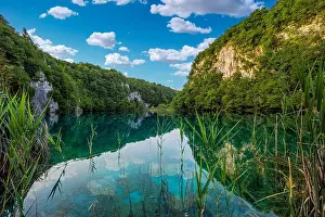 Stone Stream Prints: Plitvice, Croatia - Reflecting Plitvice Lakes National Park on a bright summer day with crystal clear turquoise water