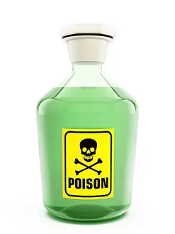 Human Skull Prints: Poison bottle containing a green substance