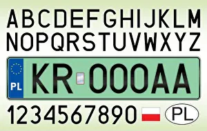 Steering Wheel Prints: Poland car license plate for electric green cars