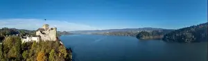 Dunajec Prints: Poland. Wide aerial drone panorama of artificial Czorsztyn lake