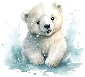 polar bear watercolor children's book illustration style on white