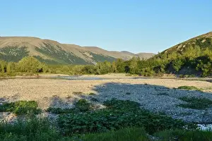 Urals Prints: Polar Ural Mountains, Sob River Valley. Summer mountain landscape of the north of Russia
