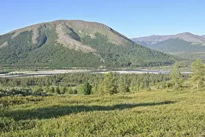 Urals Prints: Polar Ural Mountains, Sob River Valley. Summer mountain landscape of the north of Russia