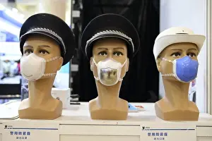 Police anti-smog face masks are on display during the 6th China (Beijing) International Exhibition and Symposium on Police Equipment Anti-Terrorism Te