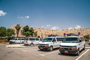 Cops Prints: Police cars near the Western Wall, Jrusalem, Israel