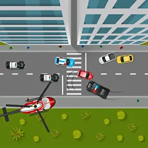 Arrest Prints: Police Chase Top View Background