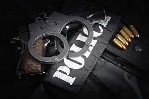 Vest Prints: Police equipment on black background