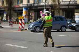 Major Prints: Policeman, police officer directing traffic, Munich, Bavaria, Germany