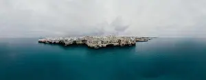 Alberobello Prints: Polignano a Mare Apulia City Sea Coastline and white houses in Italy Drone 360 vr