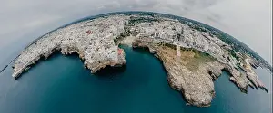 Polignano a Mare Apulia City Sea Coastline and white houses in Italy Drone 360 vr
