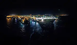 Citylights Prints: Polignano a Mare Apulia night City Sea Coastline and white houses in Italy Drone 360 vr