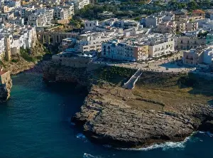 Puglia Prints: Polignano a Mare drone shot. Aerial view shot of Cala Paura in Puglia