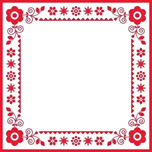 Slavic Prints: Polish retro floral folk art square frame or border vector design