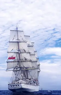 Boating Prints: Polish tallship Dar Mlodziezy at sea off Falmouth Cornwall Great Britain