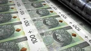 Zloty Prints: Polish Zloty PLN money printing 3d illustration