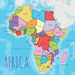 Nigeria Prints: Political Africa Map vector illustration with different colors for each country
