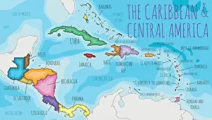 Infographics Prints: Political Caribbean and Central America Map vector illustration with different colors for each country