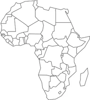 Schematic Prints: Political map of Africa. Simplified black wireframe outline. Vector illustration