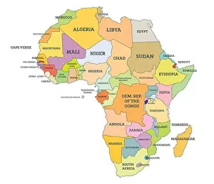 Congo Prints: Political Map of Africa. Vector Illustration. Map with Name of Countries Isolated on White