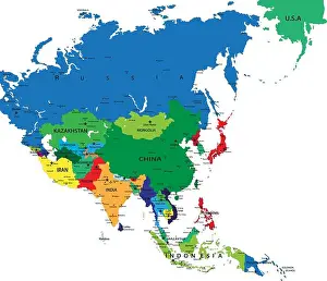 Korea Prints: Political map of Asia-The continent with the fastest growing economy