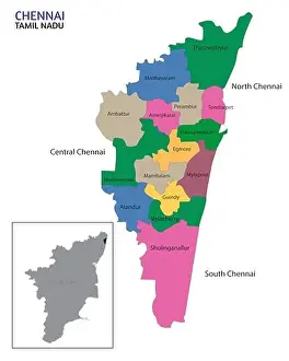 Tamil Nadu Prints: Political map of Chennai city along with Tamilnadu map vector illustration