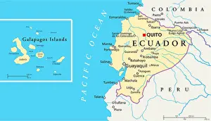 Equator Prints: Political map of Ecuador and Galapagos Islands with the capital quito