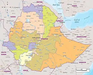Ethiopian Prints: Political map of Ethiopia Vector illustration