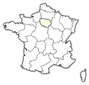 Shady Prints: Political map of France with the several regions where Île-de-France is highlighted